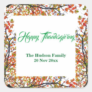 Happy Thanksgiving Autumn Fall Foliage Square Sticker