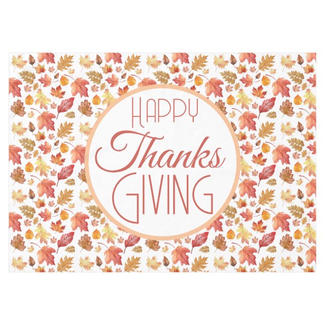 Happy Thanksgiving Autumn Fall Leaves Background Tablecloth (Front (Horizontal))