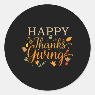 Happy Thanksgiving Autumn Fall Leaves For Holiday Classic Round Sticker