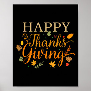 Happy Thanksgiving Autumn Fall Leaves For Holiday Poster