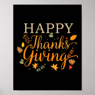 Happy Thanksgiving Autumn Fall Leaves For Holiday Poster
