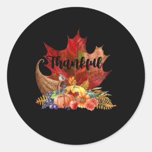 Happy Thanksgiving Autumn Fall Maple Leaves Thankf Classic Round Sticker