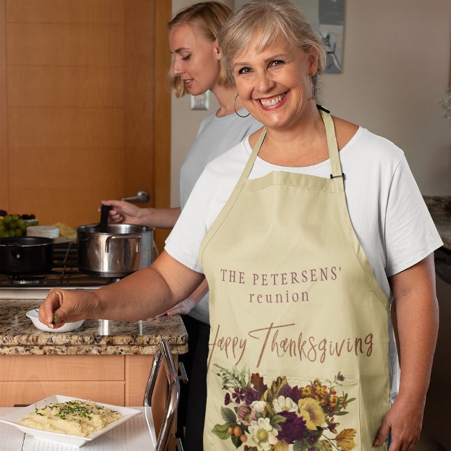 Happy Thanksgiving autumn floral family name Apron (Creator Uploaded)