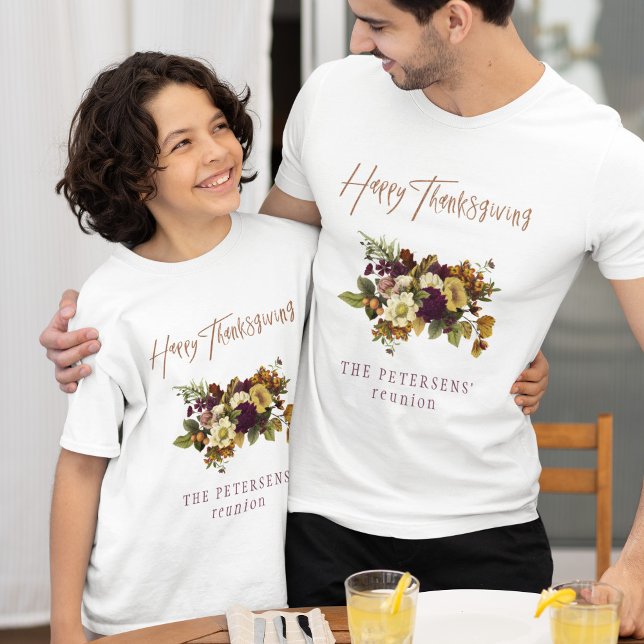 Happy Thanksgiving autumn floral family name T-Shirt (The adult t-shirt can be purchased separately - please see the collection)