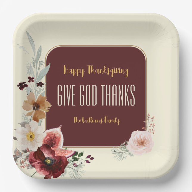 Happy Thanksgiving Autumn Flowers & Figs Paper Plate (Front)