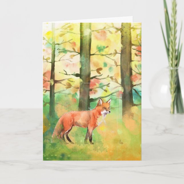 Happy Thanksgiving Autumn Forest Fox Animal Art Ho Holiday Card (Front)