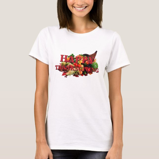 Happy Thanksgiving Autumn Harvest Cornucopia Fall T-Shirt (Front)