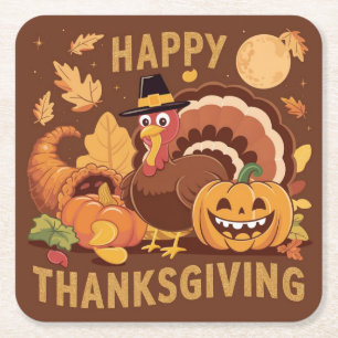 Happy Thanksgiving Autumn Harvest Paper Coaster
