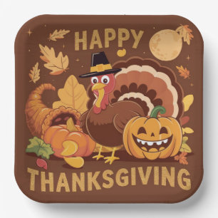 Happy Thanksgiving Autumn Harvest Paper Plate