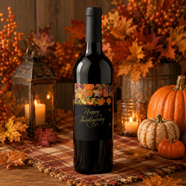 Happy Thanksgiving Autumn Harvest Wine Label (Creator Uploaded)