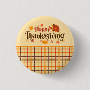 Happy Thanksgiving Autumn Plaid  3 Cm Round Badge