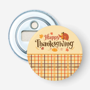 Happy Thanksgiving Autumn Plaid Bottle Opener