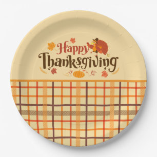 Happy Thanksgiving Autumn Plaid  Paper Plate