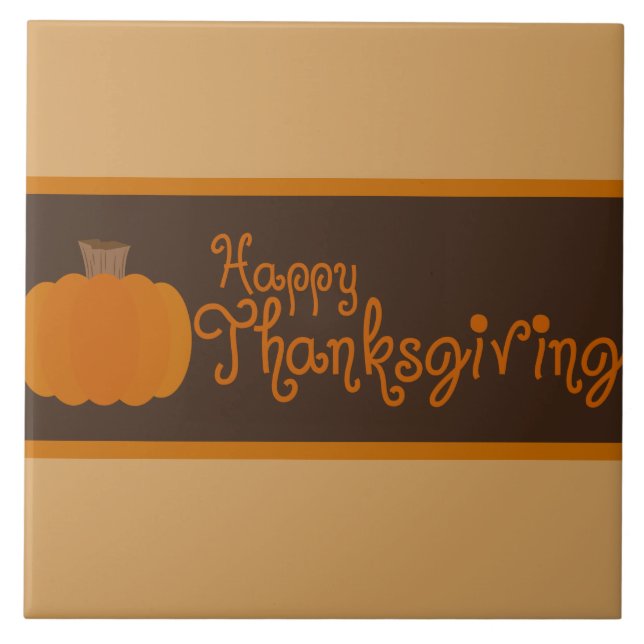 Happy Thanksgiving Autumn Pumpkin Ceramic Tile (Front)