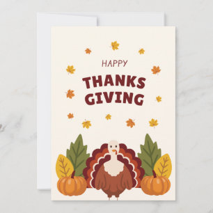 Happy Thanksgiving Autumn, Pumpkin & Turkey Holiday Card