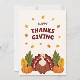 Happy Thanksgiving Autumn, Pumpkin & Turkey Holiday Card