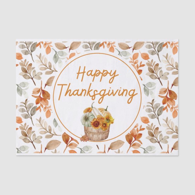 Happy Thanksgiving Autumn Pumpkins & Sunflowers Tissue Paper (Front)