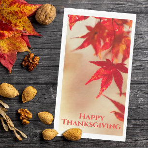 Happy Thanksgiving Autumn Red Maple Leaves Napkin