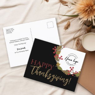 Happy Thanksgiving Autumn Wreath business logo Holiday Postcard