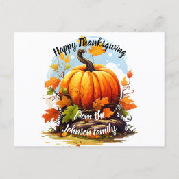Happy Thanksgiving Autumnal colours pumpkin Holiday Postcard