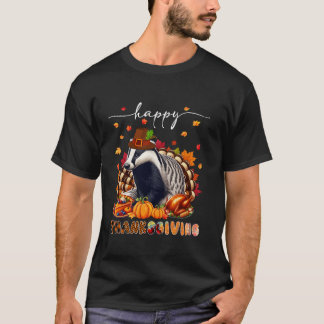 Happy Thanksgiving Badger Costume Turkey Fall Leav T-Shirt