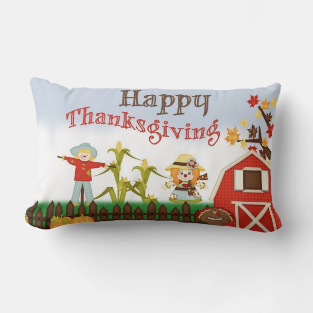 Happy Thanksgiving Barn Yard Lumbar Cushion (Front)