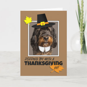 Happy Thanksgiving  Bernedoodle Dog in Hat Holiday Card