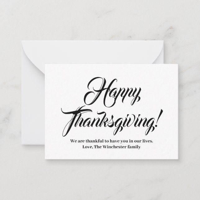 Happy Thanksgiving black custom script elegant Card (Front)