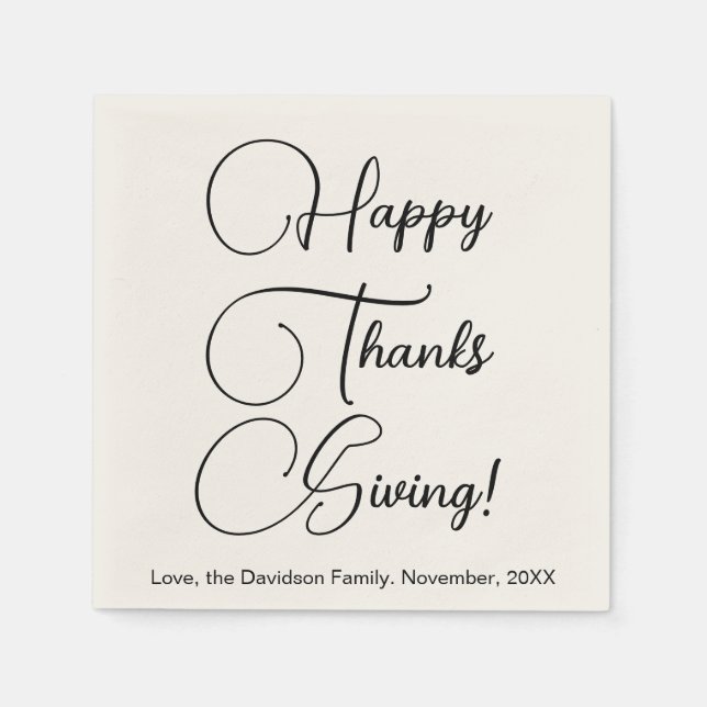 Happy Thanksgiving black custom script elegant Napkin (Front)