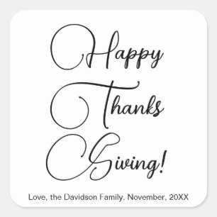 Happy Thanksgiving black custom script elegant Square Sticker