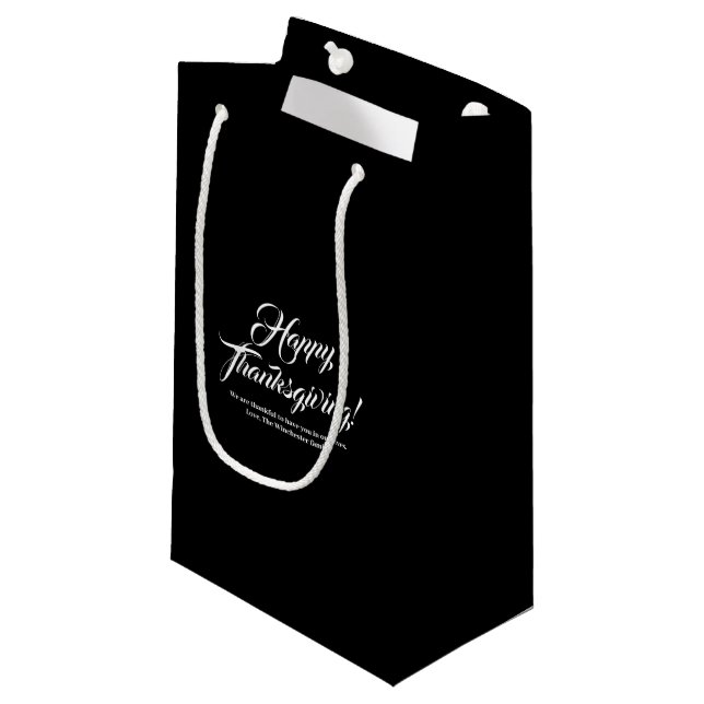 Happy Thanksgiving black elegant custom script  Small Gift Bag (Front Angled)
