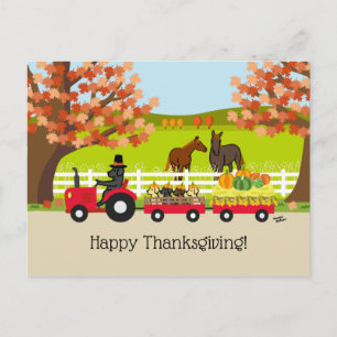 Happy Thanksgiving Black Labrador Tractor Postcard