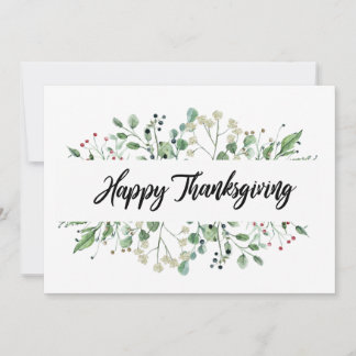 "Happy Thanksgiving" black Letter botanical Holiday Card