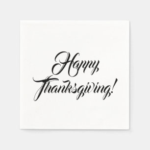 Happy Thanksgiving black white custom script text Napkin
