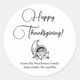 Happy Thanksgiving black white fall harvest custom Classic Round Sticker