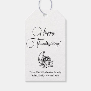 Happy Thanksgiving black white fall harvest custom Gift Tags