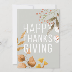 "Happy Thanksgiving" blue botanical customisable Holiday Card