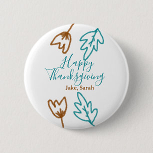 Happy Thanksgiving blue brown fall leaves flower h 6 Cm Round Badge