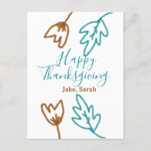 Happy Thanksgiving blue brown fall leaves flower h