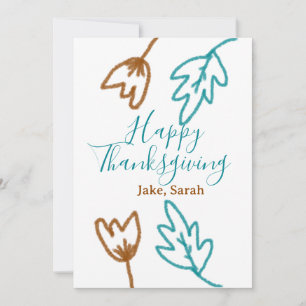 Happy Thanksgiving blue brown fall leaves flower h Invitation