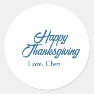Happy Thanksgiving blue love name holiday winter m Classic Round Sticker