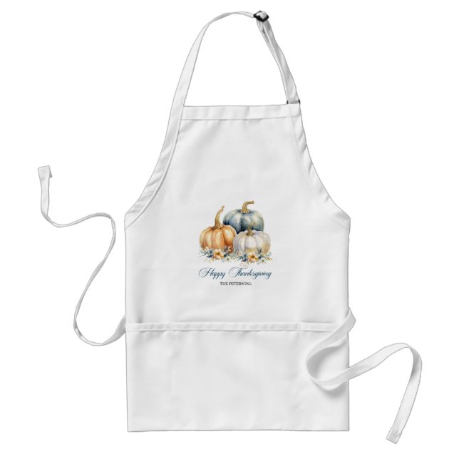 Happy Thanksgiving Blue Orange Gold Pumpkins Standard Apron (Front)