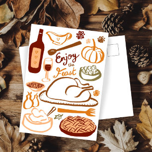 Happy Thanksgiving Bountiful Feast Holiday Postcard