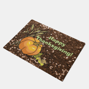 Happy Thanksgiving Brown Faux Glitter Doormat