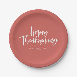 Happy Thanksgiving brush lettering Paper Plate