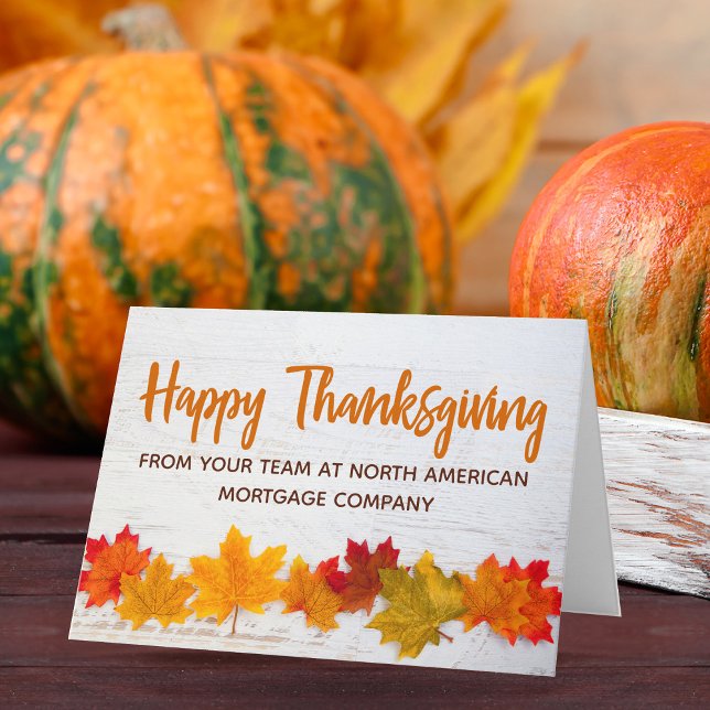 Happy Thanksgiving Business Autumn Leaves Company Card (Creator Uploaded)