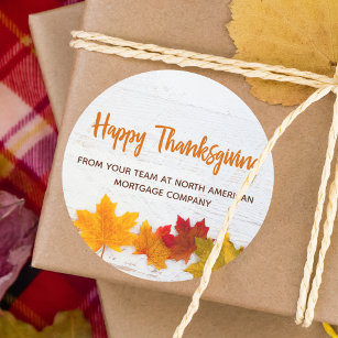 Happy Thanksgiving Business Autumn Leaves Company Classic Round Sticker