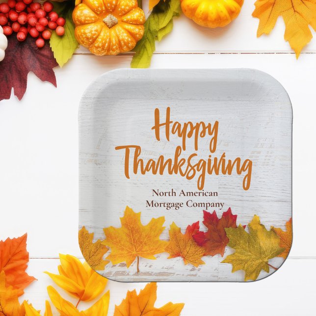 Happy Thanksgiving Business Autumn Leaves Company Paper Plate (Creator Uploaded)