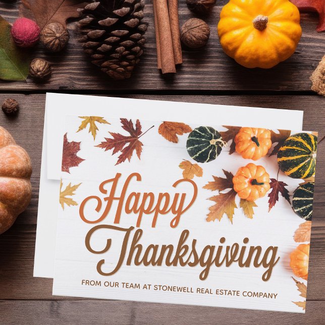 Happy Thanksgiving Business Pumpkin Photo Custom Card (Creator Uploaded)