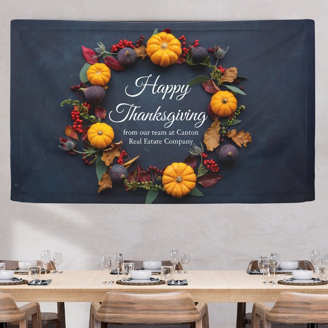 Happy Thanksgiving Business Pumpkin Wreath Custom Banner (Creator Uploaded)